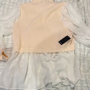 ELOQUII NWT Cream Knit Seater with sheer sleeves and mock turtleneck.